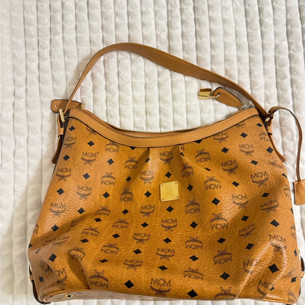 MCM Cognac Monogram Hobo Bag